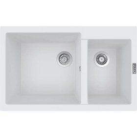Resim POLEX Cristalüx Granit Evye P-1,75 Beyaz 1,5 Gözlü Tezgah Altı Ve Tezgah Üstü Mutfak Evyesi 81x50,5cm 
