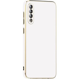 Resim Samsung Galaxy A50 Kılıf Kenarları Gold Kamera Korumalı Renkli Pastel Silikon Beyaz 