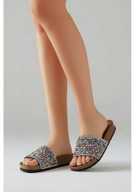 Resim 2232-pien Anatomik Mantar Tabanlı Boncuklu Kadın Terlik Siyah 