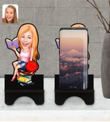 Resim Bk Gift Kişiye Özel Kadın Öğrenci Karikatürlü Ahşap Biblo Telefon Standı-1 