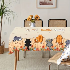 Resim Whisker Wonders Kedi Temalı Polyester Masa Örtüsü – Sevimli Yavru Kediler ve Pati Deseni, Ev Mutfağı, Yemek Odası, Bahçe İçin İdeal | Yuvarlak Kenar Kabartma, Kedi Severler İçin Harika Hediye 