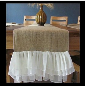 Resim Jüt Kumaş Hasır Ve Beyaz Tül Fırfırlı Runner Renkli 