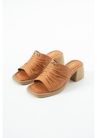 Resim Dericia Shoes Radiance Hakiki Deri Kadın Günlük Rahat Topuklu Terlik Turuncu 