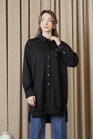 Resim Puane Kadın Ananas Nakışlı Çıtçıtlı Tunik - 10737TUN - BLACK 