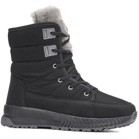 Resim Günlük Kadın Kar Botu Kürklü Bağcıklı Fermuarlı Rahat Yüksek Kalın Tırtıklı Taban Bootie 815 Siyah-füme 