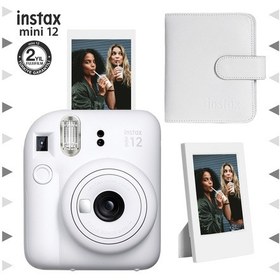 Resim Fujifilm Instax Mini 12 Fotoğraf Makinesi + Çerçeve + 64'lü Kare Albüm Beyaz 
