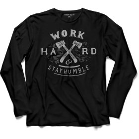 Resim Kendim Seçtim Work Hard Stay Humble Çok Çalış Mütevazi Ol Uzun Kollu Tişört Baskılı Çocuk T-Shirt 