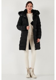 Resim Lela Regular Fit Çıkarılabilir Kapüşonlu Fermuarlı Cepli Şişme Bayan Mont 497Emily Siyah 