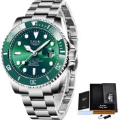 Resim Hanyang Gümüş Yeşil Lıge Liste Lüks Moda Erkekler Izle 30ATM Su Geçirmez Tarih Saat Erkek Spor Izle Erkekler Kuvars Kol Saati Relogio Masculino + Kutu (Yurt Dışından) 