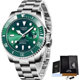 Resim Hanyang Gümüş Yeşil Lıge Liste Lüks Moda Erkekler Izle 30ATM Su Geçirmez Tarih Saat Erkek Spor Izle Erkekler Kuvars Kol Saati Relogio Masculino + Kutu (Yurt Dışından) 