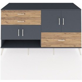 Resim Kronos Konsol 3 Raflı 3 Çekmeceli 4 Kapaklı 176x59x99 Antrasit-an Antrasit-antrasit/çam 