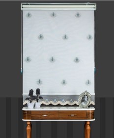 Resim Blind-x Açık Mavi Çift Mekanizmalı Kadife Sedef Nakışlı Tül Stor Perde Dayanıklı Alüminyum Kasa 