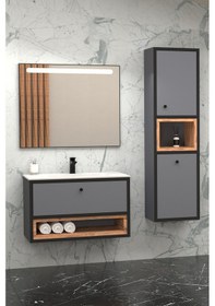 Resim Espero 80 Cm Beyaz Lavabolu Banyo Dolabi (Boy Dolap Dahil) Çok Renkli 