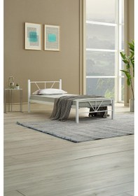 Resim Alchera Tek Kişilik Metal Karyola Beyaz 