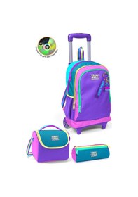 Resim Coral High Kids Pembe Pastel Renkli Üç Bölmeli Çekçekli 3'lü Çanta Seti Set0123959 
