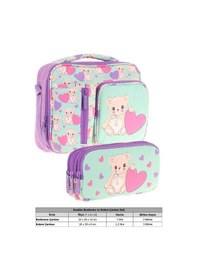 Resim Kaukko Kids Kız Çocuk Turkuaz Mor Ayıcık Baskılı Üç Bölmeli Thermo Beslenme Çantası Ve Kalemlik Seti L7239+l8239 Turkuaz 