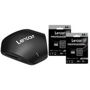 Resim Lexar Usb 3.1 Kart Okuyucu + 2*64 Gb 1066x U3 4k Micro Sd Hafıza Kartı 