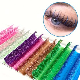 Resim Yaz Renkli Kirpikler Müzik Festivali Makyajı, Renkli Simli Düğün Ürünleri DIY Kirpik Uzatmaları Parlak Renkli Sahte Kirpikler 10-15mm -Gökkuşağı 
