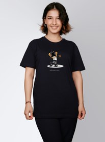 Resim ErTaPassage Kadın Siyah Make Your Move Baskılı Standart T-shirt T1825969 