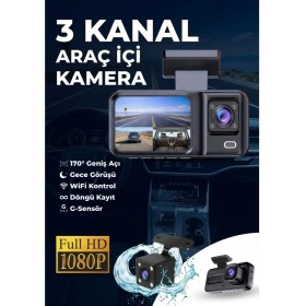 Resim Metontech 3 Kameralı 1080P Araç Içi Kamera | Ön + Arka + Iç Kamera, 3 Kamera Aynı Anda Kayıt | Geniş Açılı Lens, Döngü Kayıt, 2" IPS Ekran, Isıya Dayanıklı, Gece Görüşü, 3 Kanallı Dash Cam 
