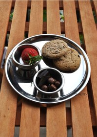 Resim 6'lı Paslanmaz Çelik 20 Cm Sunum Tabağı Yuvarlak Gümüş Renk Servi 