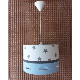 Resim Onay Avize Beyaz Yıldızlı Mavi Motifli 2.li Set M-0404 Kumaş Kaplama Genç ve Çocuk Odası Avize ve Abajur Takımı 