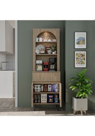 Resim 60 Cm Ledli Kahve Köşesi, Çok Amaçlı Dolap,2 Kapaklı 1 Çekmeceli Kiler Dolabı,mutfak Dolabı Atlantik Çam 
