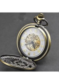 Resim Vintage Köstekli Çarklı İşlemeli Bronz Cep Saati 