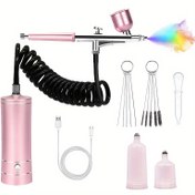Resim 1 adet Mini Hava Tabancası Seti ile Kompresör, 23/27 PSI İki Modlu El Tipi Hava Tabancası Boyama, Dövme, Tırnak Sanatı, Model Boyama, Makyaj, Oksijen Enjeksiyonu için 
