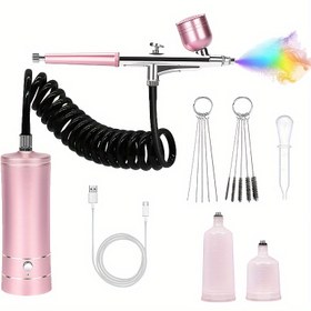 Resim 1 adet Mini Hava Tabancası Seti ile Kompresör, 23/27 PSI İki Modlu El Tipi Hava Tabancası Boyama, Dövme, Tırnak Sanatı, Model Boyama, Makyaj, Oksijen Enjeksiyonu için 