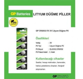 Resim GP Para Pil 2032 Lityum Düğme Gp Cr2032 15'li Pakette Gp Tartı Terazi Baskül Kumanda Bios Hafıza Pili 
