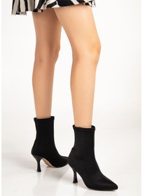 Resim Vrt-023 Siyah Dalgıç Yüksek İnce Topuklu Streç Kadın Bot Siyah 