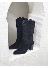 Resim 25k131-1 Taşlı 7cm Topuklu Western Çizme Kadın 001 