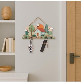 Resim Cajuart Şirin Ahşap Köy Evi Temalı Boyutlu Pastel Anahtarlık Duvar Askılık Dekor Kahverengi 