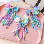 Resim 2 Adet Gökkuşağı Kıvırcık Püskül Saç Tokası - Pastel Tie-Dye Gradyan Kurdeleli Saç Tokaları, Hafif Yaylı Klipsler Kadınlar ve Kızlar İçin, Tüm Mevsimlerde Kullanılabilir Şık Aksesuar & Hediye Fikri, Sevimli Saç Tokaları, Eğlenceli Tarz, Sağlam Tutuş, Moda Severler, Pürüzsüz Yüzey, Genç Modası 