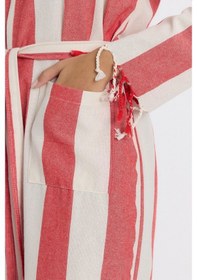 Resim Mulberry Striped Peştemal Bornoz Banyo Ve Plaj Elbisesi Kırmızı 