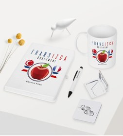 Resim Bk Gift Kişiye Özel Fransızca Öğretmeni Temalı Beyaz Defter Kalem Kupa Ayna Seti - 2 