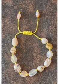 Resim Pozitif Doğal Taş Flower Agate, Çiçek Akik Bileklik, Makrome Ayarlı 545-2 Çok Renkli 