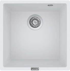 Resim Polex Cristalüx Granit Evye P-X40 Beyaz Tezgah Altı Ve Tezgah Üstü Kare Mutfak Evyesi 53.8x44 CM 