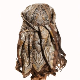 Resim Kadınlar için 1 adet Bohemya Paisley Desenli Kare Eşarp - Şık Kahverengi, Bej ve Altın Çiçek Tasarımı, Seyahatler, Partiler ve Günlük Gezintiler için Mükemmel 