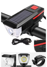 Resim Güneş Enerjili 3 Led Far Moduna Sahip Bisiklet Ön Lambası 