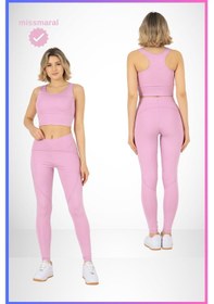 Resim Missmaral Slim Fit Oslo Tayt Lila Yüksek Bel Toparlayıcı Spor Model Flatlock Dikiş Detaylı 1090 Lila 