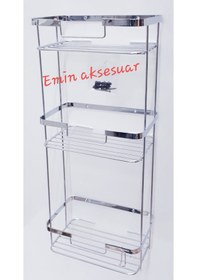 Resim 304 Paslanmaz Lüx 3 Lü Kare Şampuanlık-Süngerlik Mat Krom 