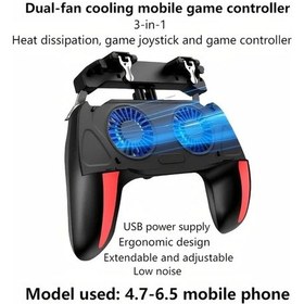 Resim Gaojunshop01 Siyah 2 Fanlı Soğutuculu Dört Parmak Tetik Profesyonel Oyuncu Telefon Oyun Kumandası 4.7-6.8 İnç 
