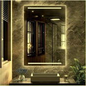 Resim NUUN DEKOR 90x70cm Günışığı Ledli Kumlamalı Banyo Lavabo Ofis Makyaj Kuaför Aynası Prizli. 