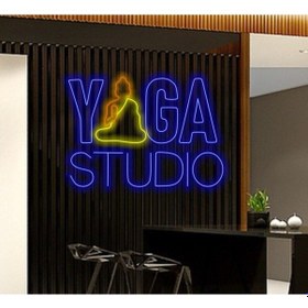 Resim Yoga Studıo Yazılı Ve Şekilli Neon Tabela Mavi 