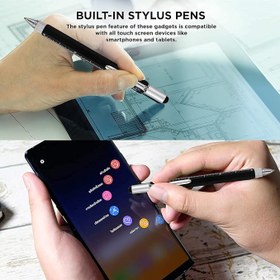 Resim Çok Fonksiyonlu Kalem - 6'ları 1 arada - Çok Fonksiyonlu ve Sağlam Alüminyum KenDIN Yap Kalem Tornavida, Stylus, Seviye Kabarcığı, Cetvel ve Phillips Düz Başlı Uç, Erkekler ve Kadınlar için Harika Hediye 