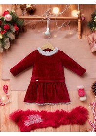 Resim Cantoy Kız Bebek Kırmızı Kadife Tasarım Elbise-15216 Kırmızı 