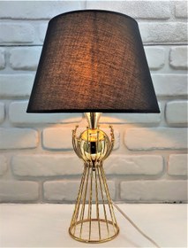 Resim Gold Kaplama Sude Toplu Metal Ayaklı Siyah Kumaş Şapkalı Abajur Altın 