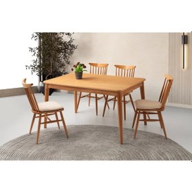 Resim Fidan Ahşap Salon Yemek Masa Sandalye Takımı 4 Sandalyeli Ortadan Açılır Büyüyen 